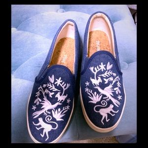 Adorable embroidered denim slipons
